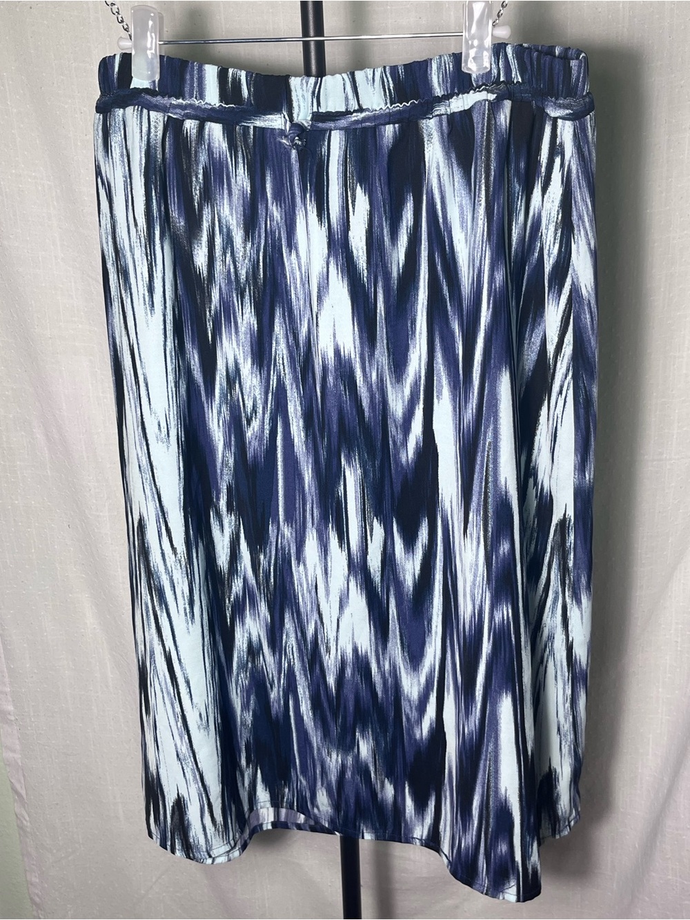 Blue Abstract Print Drawstring Elastic Waist Midi Skirt Unbranded